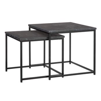 Mesa Auxiliar 50 X 50 X 46 Cm Negro Metal Mármol (2 Unidades)