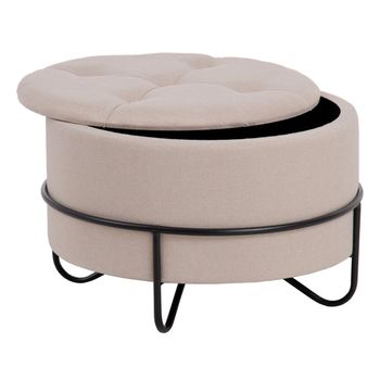 Puff 63 X 63 X 41 Cm Tejido Sintético Beige Metal