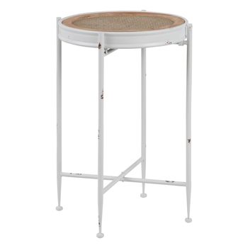 Mesa Cocina Plegable, Mesa Auxiliar Estructura metal y tapa superior de  Madera, Color BLANCO, 79x79 cm