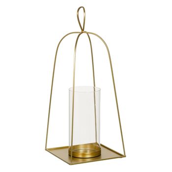 Portavelas Cristal Dorado Metal 23 X 23 X 56 Cm