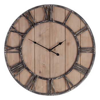 Reloj De Pared Natural Negro 60 X 4 X 60 Cm Dmf