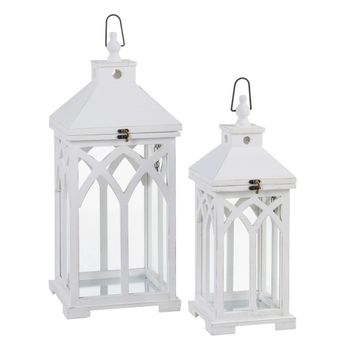 Farol Portavelas Blanco Madera De Abeto 28 X 28 X 70 Cm (2 Unidades)