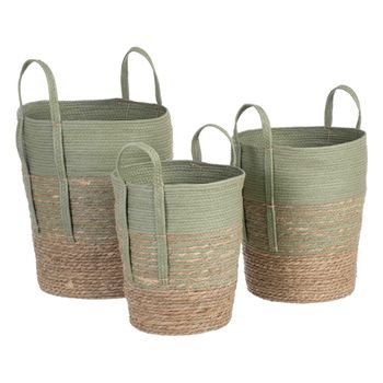 Juego De Cestos 42 X 42 X 48 Cm Menta Fibra Natural (3 Piezas)