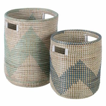 Juego De Cestos 38 X 38 X 50 Cm Natural Gris Fibra Natural (2 Piezas)