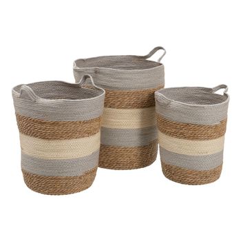 Juego De Cestos Natural Gris Fibra Natural 48 X 48 X 42 Cm (3 Piezas)