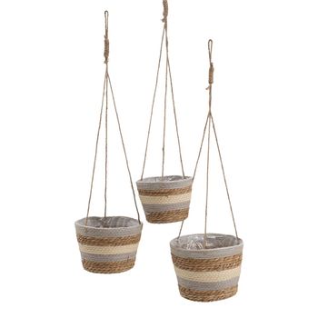 Juego De Cestos Natural Gris Fibra Natural 20 X 20 X 27 Cm (3 Piezas)