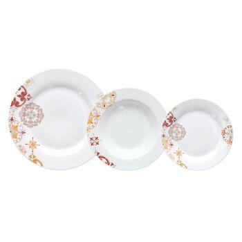 Vajilla 18 Piezas Porcelana Burdeos 1 Cm Mostaza