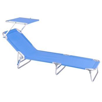 Tumbona Playa Cama Con Parasol De 3 Posiciones Azul De Aluminio Y Textileno De 190x58x25 Cm