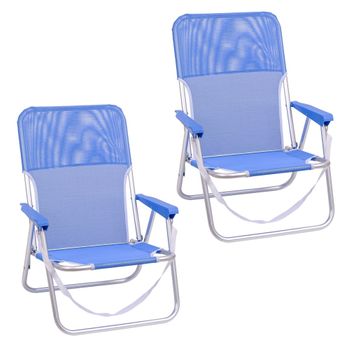 Pack De 2 Sillas Playa Fijas De Asiento Bajo Azul De Aluminio Y Textileno De 54x40x71 Cm