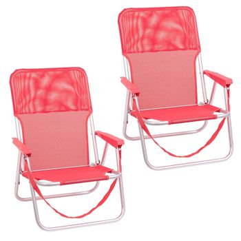 Pack De 2 Sillas Playa Fijas De Asiento Bajo Coral De Aluminio Y Textileno De 54x40x71 Cm