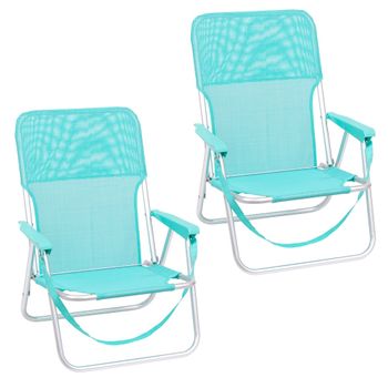 Pack De 2 Sillas Playa Fijas De Asiento Bajo Aguamarina De Aluminio Y Textileno De 54x40x71 Cm