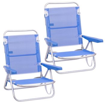 Pack De 2 Sillas Playa Fijas De Asiento Bajo Azul De Aluminio Y Textileno  De 54x40x71 Cm con Ofertas en Carrefour