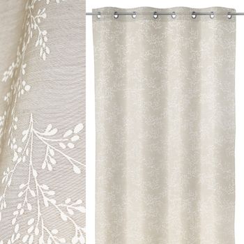 Cortina Visillo Confeccionada En Viscosa Y Poliéster Taupe De 140x260cm