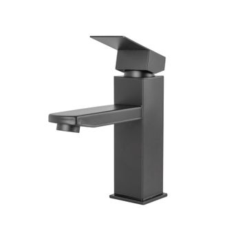 Grifo Lavabo Latón/Zinc, Negro, Agua Caliente-Fría, Latiguillos, Caño Bajo,  Monomando [QLI-FA-4105]