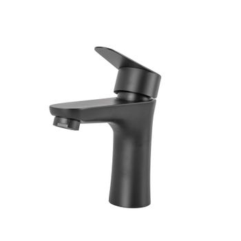 Grifo Lavabo Latón/Zinc, Negro, Agua Caliente-Fría, Latiguillos