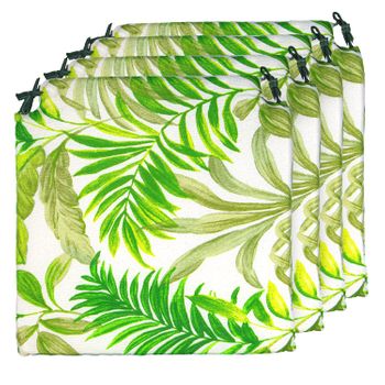 Pack 4 Cojines Sillas Con 2 Correas 40x40 Cm, Estampado Tropical Green