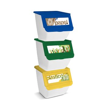 Pack De 3 Contenedores Apilables Ideal Para Reciclar En Casa 36l