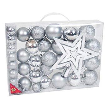 Pack De 42 Adornos Navideños Para El Árbol Mas 1 Estrella Plata