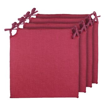 Pack 4 Cojines Para Sillas Con 2 Cintas De Sujeción, 40x40x3 Cm, Rojo