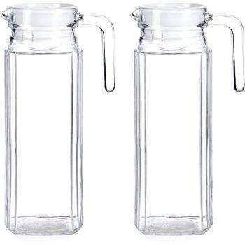 TIENDA EURASIA - Jarra de Agua de Cristal con Tapa con 2 Tipos de Apertura,  1,2L