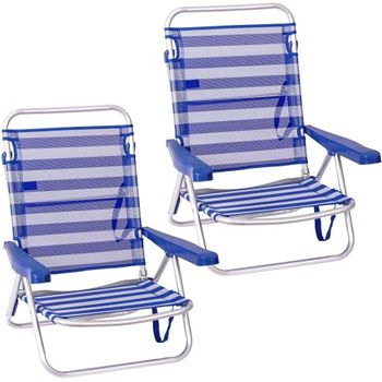 Pack De 2 Sillas Playa Fijas De Asiento Bajo Azul De Aluminio Y Textileno  De 54x40x71 Cm con Ofertas en Carrefour