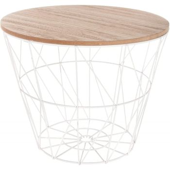 Mesa Auxiliar Estructura Metalica Y Tapa De Madera Extraible Ø38x30,5 Cm