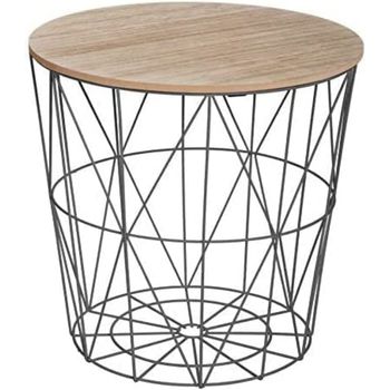 Mesa Auxiliar Estructura Metalica Y Tapa De Madera Extraible Ø41x40 Cm