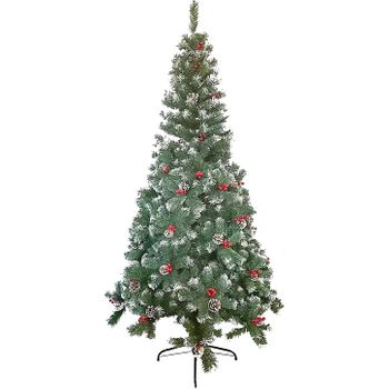 Árbol De Navidad Artificial, Soporte De Pie Metálico, Fácil Montaje, Embalaje En Caja, Verde Nevado, 180cm