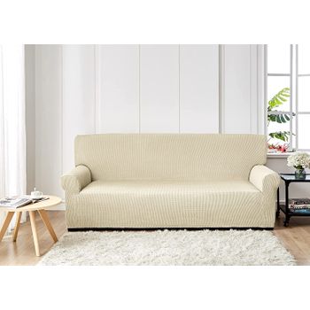 Funda Para Sofa Universal Elastica Con Sujeccion Ajustable 1 Plaza Crudo