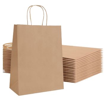 Pack 25 Bolsas De Papel Kraft Regalo Con Asa 18x24 +8 Cm Natural