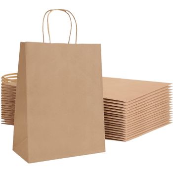 Pack 25 Bolsas De Papel Kraft Regalo Con Asa 22x31 +12 Cm Natural