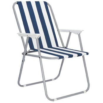 Silla Plegable Con Reposabrazos, Acero Y Lona, 75x53x43 Cm, Azul