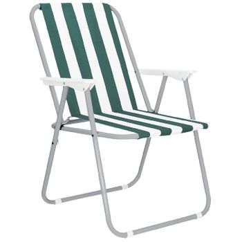 Silla Plegable Con Reposabrazos, Acero Y Lona, 75x53x43 Cm, Verde