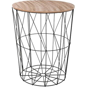 Mesa Auxiliar Estructura Metalica Y Tapa De Madera Extraible Ø47x57 Cm