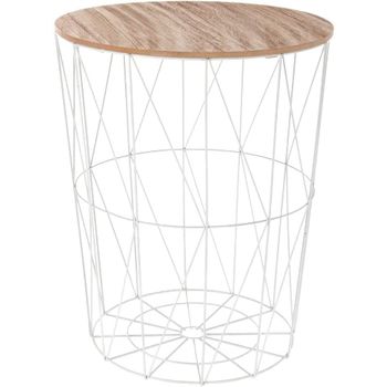 Mesa Auxiliar Estructura Metalica Y Tapa De Madera Extraible Ø47x57 Cm