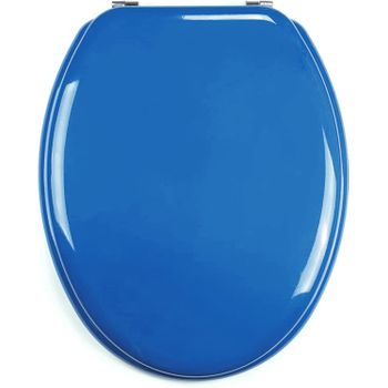 Tapa Wc Universal Con Bisagras De Acero Inox De Madera 43,5x37,5 Cm Azul Marino