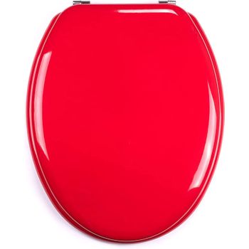 Tapa Wc Universal Con Bisagras De Acero Inox De Madera 43,5x37,5 Cm Rojo