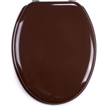 Tapa Wc Universal Con Bisagras De Acero Inox De Madera 43,5x37,5 Cm Chocolate