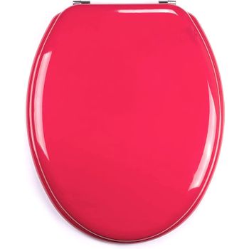 Tapa Wc Universal Con Bisagras De Acero Inox De Madera 43,5x37,5 Cm Fucsia