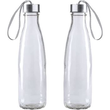 Pack 2 Botellas De Agua Con Tapón De Seguridad Y Cordon Cristal 610 Ml