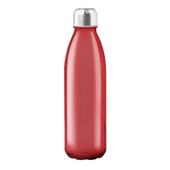 Botella Transparente, 650 Ml, Cristal Y Tapon Acero Inoxidable, Rojo