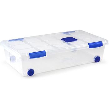 Caja De Almacenamiento Con Tapa Y Ruedas  Apilable De Plastico 30l