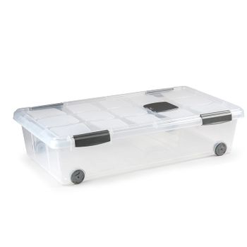 Caja De Almacenamiento Con Tapa Y Ruedas  Apilable De Plastico 30l