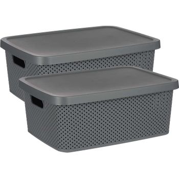 Pack De 2 Cajas Organizadoras Con Tapa Decorativas De Plastico 13l