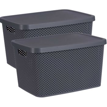 Pack De 2 Cajas Organizadoras Con Tapa Decorativas De Plastico 19l