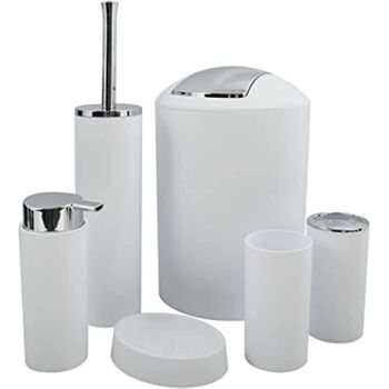 Set 6 Accesorios Baño Papelera Dispensador Escobilla 2 Vasos Jabonera