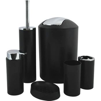 Set 6 Accesorios Baño Papelera Dispensador Escobilla 2 Vasos Jabonera