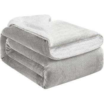 Manta Polar Suave Invierno Borreguito Para Sofa Y Sobrecama 130x170 Cm Gris Claro