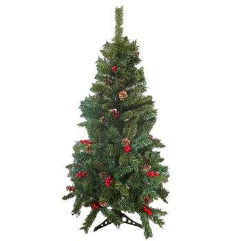 Arbol De Navidad Verde Con Adornos De Muerdago Y Piñas, Plastico 120cm