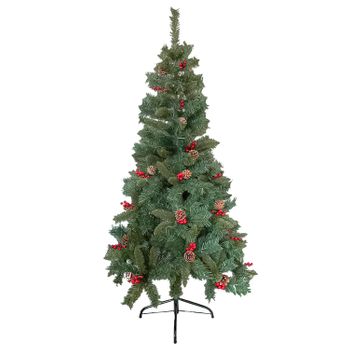 Arbol De Navidad Verde Con Adornos De Muerdago Y Piñas, Plastico 150cm